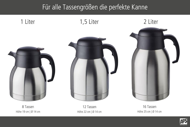 APS Isolierkanne „Classic“, Kaffeekanne mit Drehverschluss, Ø 14 cm, H: 19 cm, doppelwandiger Edelst