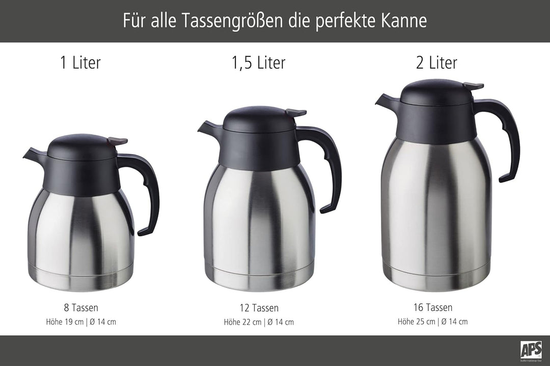 APS 10910 Isolierkanne „Classic“, 1 Liter, Kaffeekanne mit Drehverschluss, Ø 14 cm, H: 19 cm, doppel