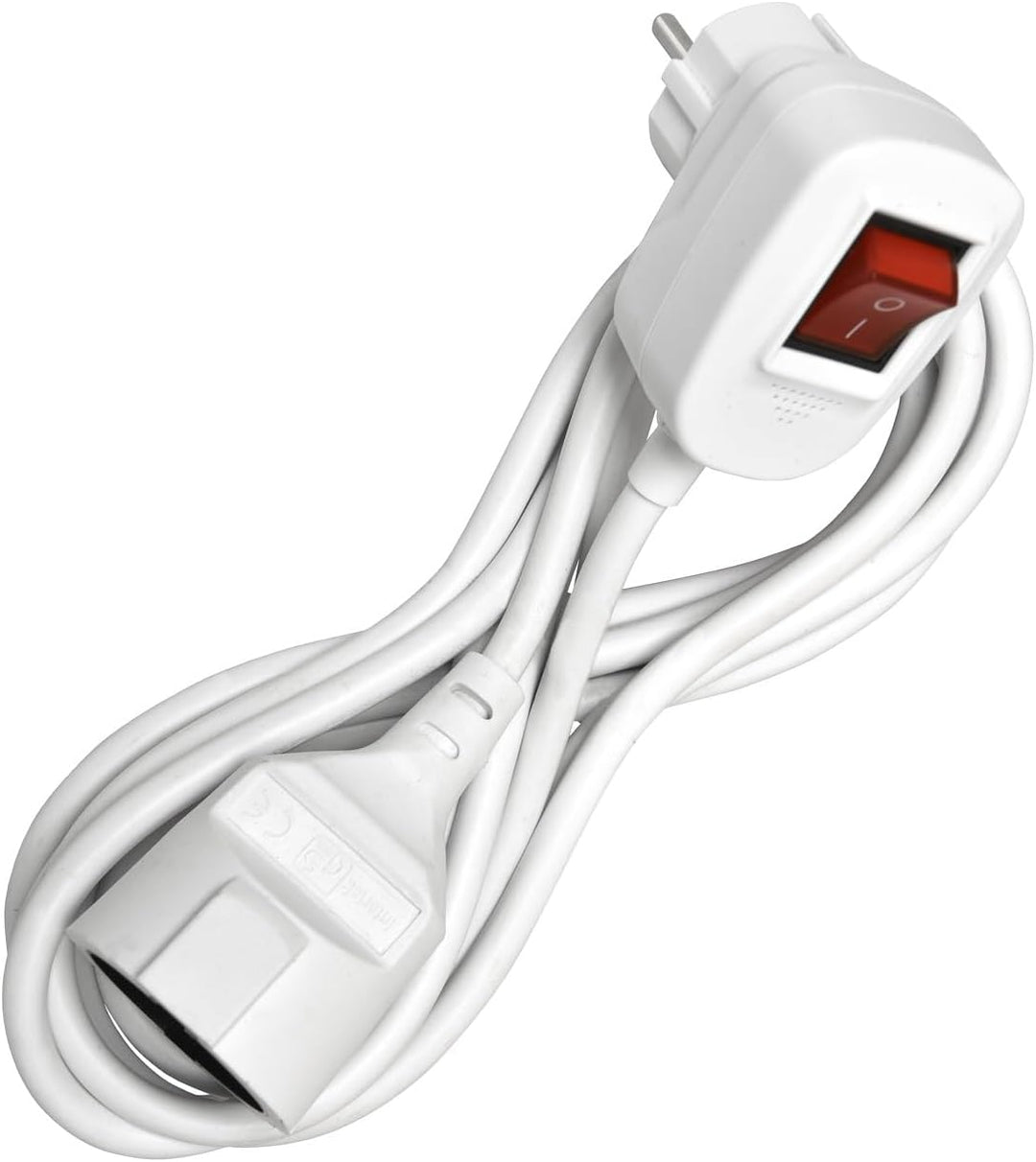 HEITECH Verlängerungskabel mit Schalter 3m 2-polig Kabelverlängerung weiss Schutzkontakt-Stecker IP2
