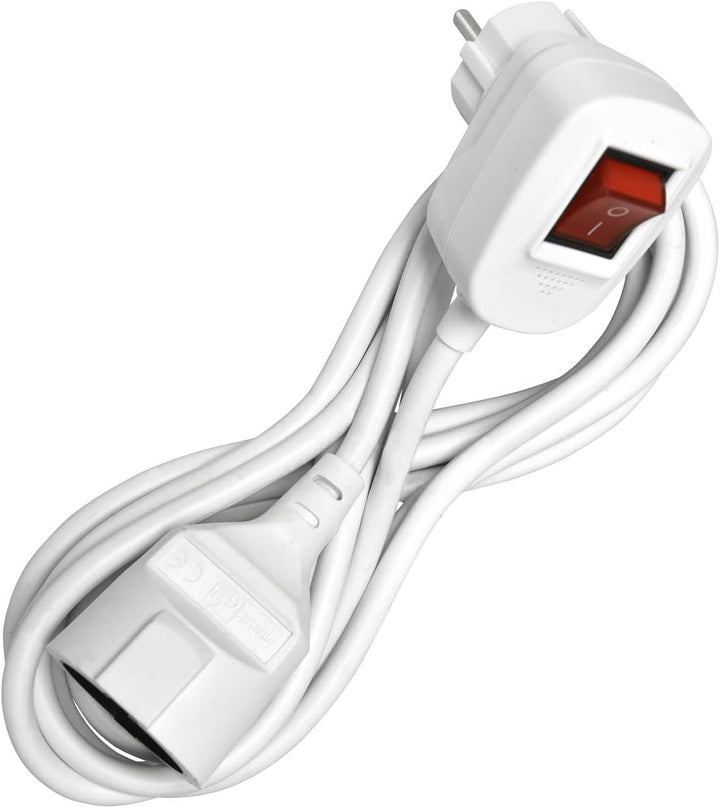HEITECH Verlängerungskabel mit Schalter 3m 2-polig Kabelverlängerung weiss Schutzkontakt-Stecker IP2