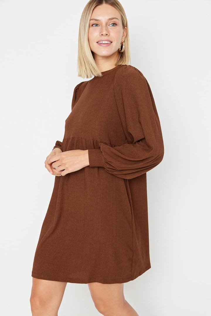 TRENDYOL Damen Mini Shift Relaxed Dress Kleid 36 Braun, 36 Braun
