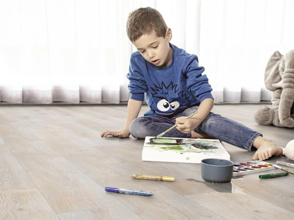 BASICfloor Eiche Hell 244x2440mm Laminatboden, XL Landhausdiele 8mm Stärke, Klick Verbindung, V Fuge