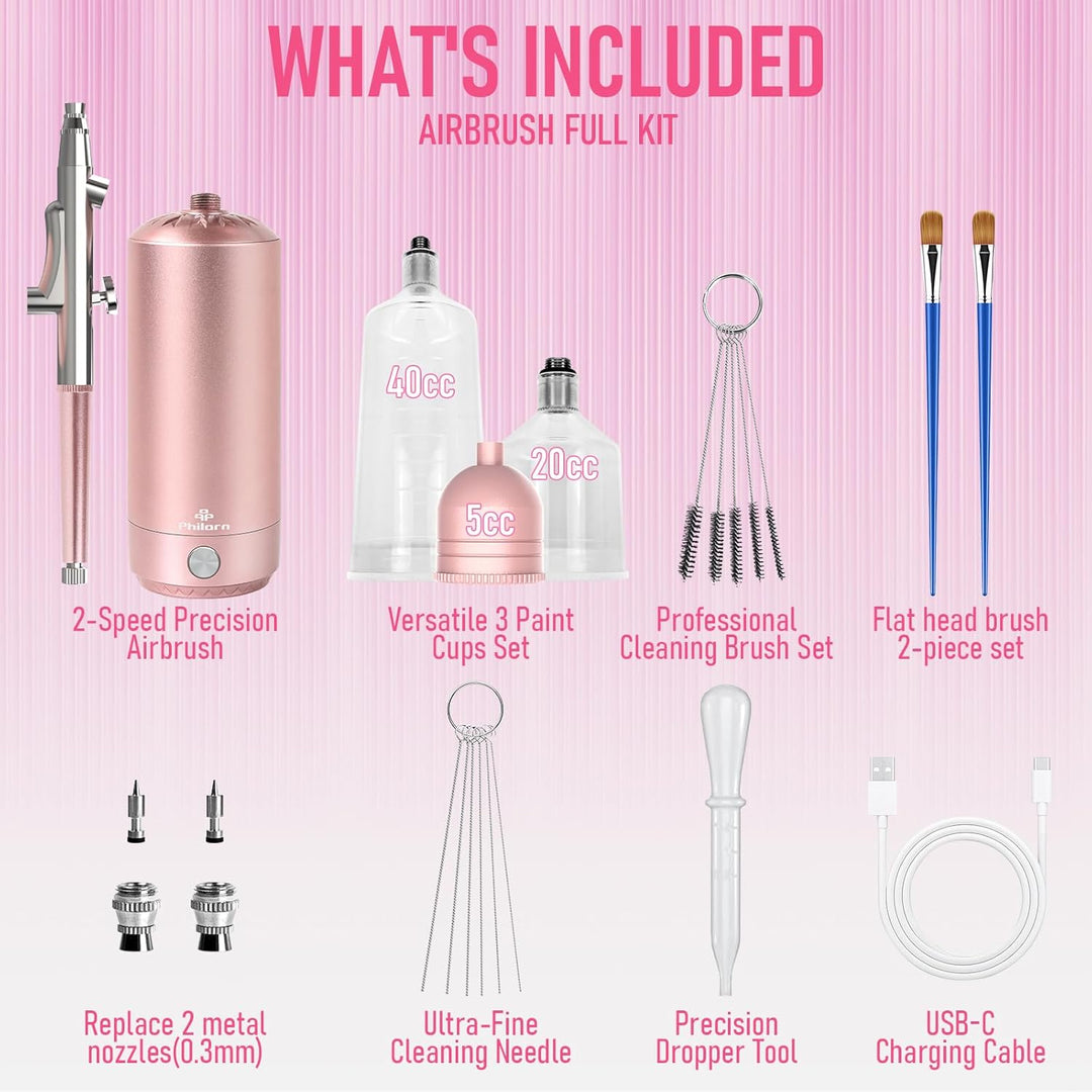 PHILORN Airbrush Set mit Kompressor, tragbare kabellose Airbrush für Friseurarbeiten, Nagelkunst, Ku
