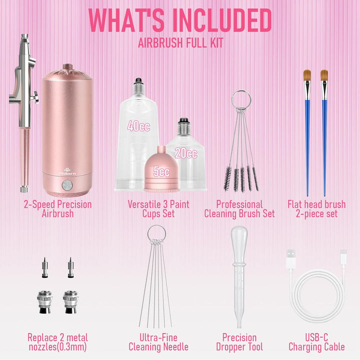 PHILORN Airbrush Set mit Kompressor, tragbare kabellose Airbrush für Friseurarbeiten, Nagelkunst, Ku