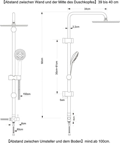 JOHO Regendusche Duschsystem ohne Duscharmatur, Edelstahl Duschset mit ABS Regenduschkopf Chrom Rund