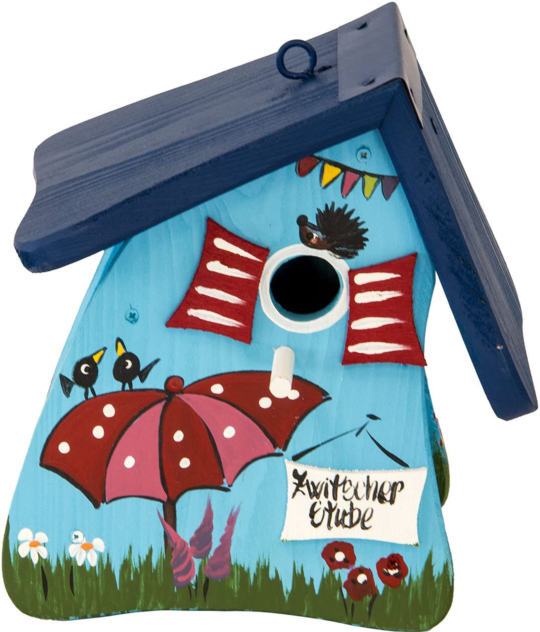 bunt handbemalt Nistkasten Gartendekoration mit Dachblech wetterfest UV-beständig (blau), blau