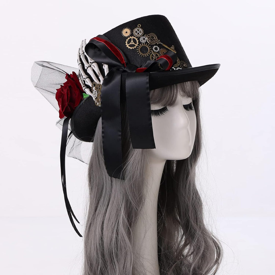 COSDREAMER Unisex Steampunk Zylinder Halloween Kostüm Hut mit Brille Schwarz Schwarz 7 L, Schwarz 7