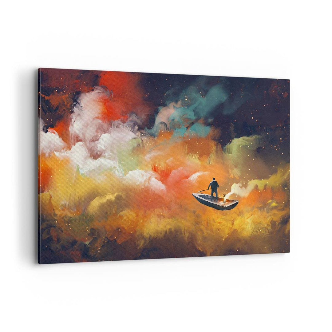 Bilder auf Leinwand 100x70cm Leinwandbild mit Rahmen Abstraktion Boot Gross Wanddeko Bild Schlafzimm