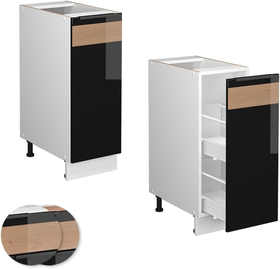 Vicco Apothekerschrank Fame-Line, Schwarz-Eiche Hochglanz/Weiss, 30 cm ohne Arbeitsplatte Schwarz Ei