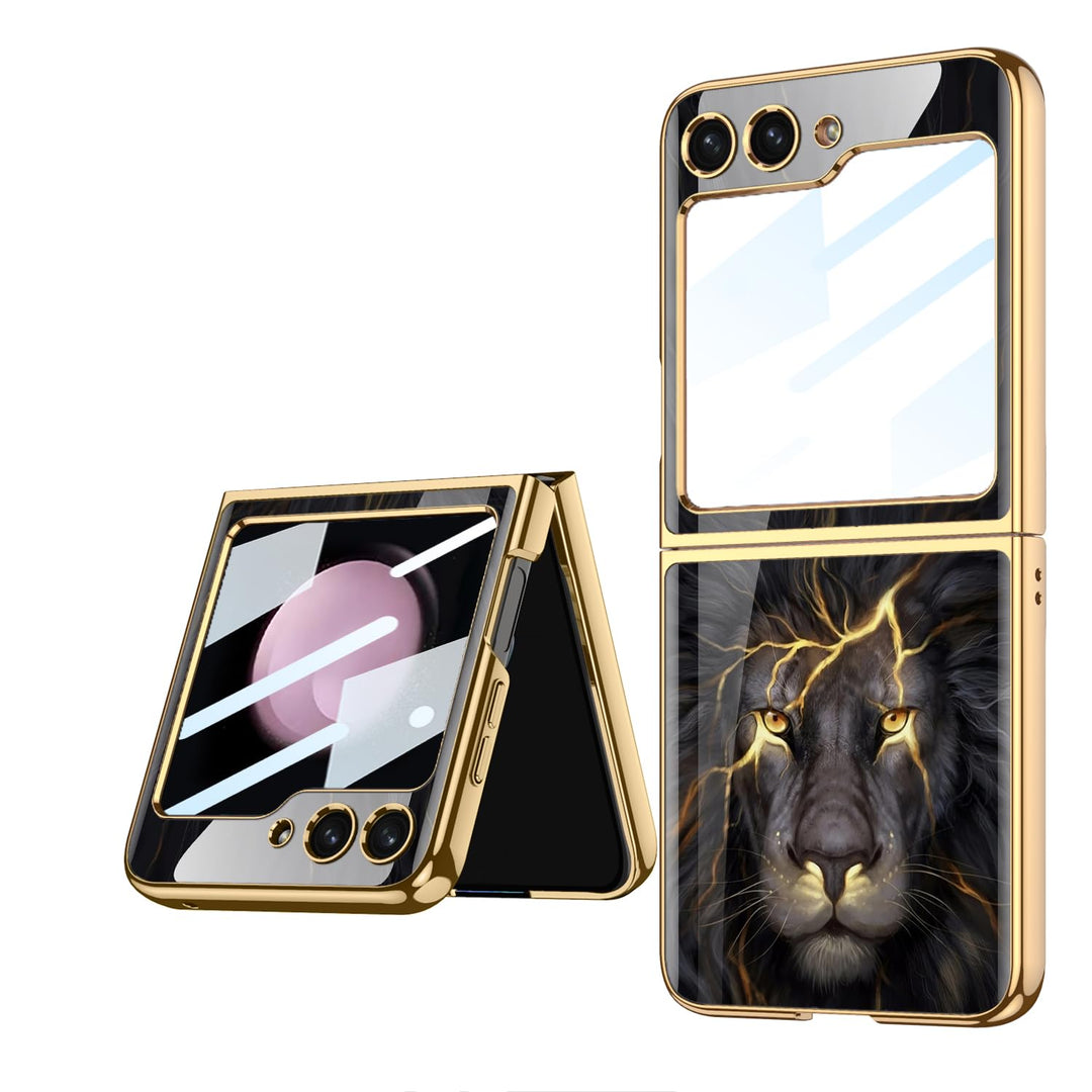 COQUE Galaxy Z Flip 5 5G Hülle,ultradünnes 9H Glas glänzend lackierte Handyhülle,Faltbare Handyhülle