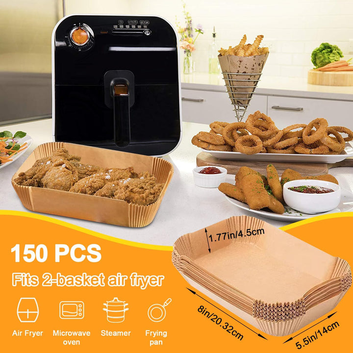 200 Stück Backpapier für Heissluftfritteuse mit Doppelkammer, 20,3x14cm Rechteckige Airfryer Papier