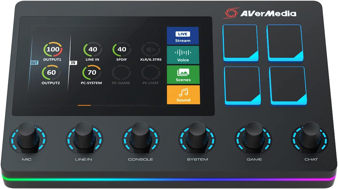 AVerMedia Live Streamer AX310 - 6-Spuren Audio Mixer mit IPS-Touchscreen zur Interaktion sowie Aktio