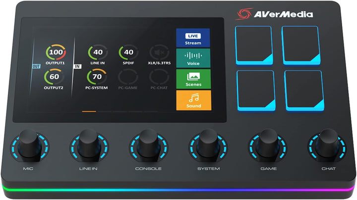 AVerMedia Live Streamer AX310 - 6-Spuren Audio Mixer mit IPS-Touchscreen zur Interaktion sowie Aktio