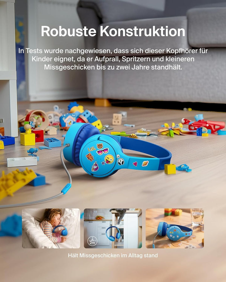 Belkin SoundForm Kopfhörer Kinder mit Kabel, USB-C auf 3,5-mm-Klinken Dongle, integriertes Mikrofon,