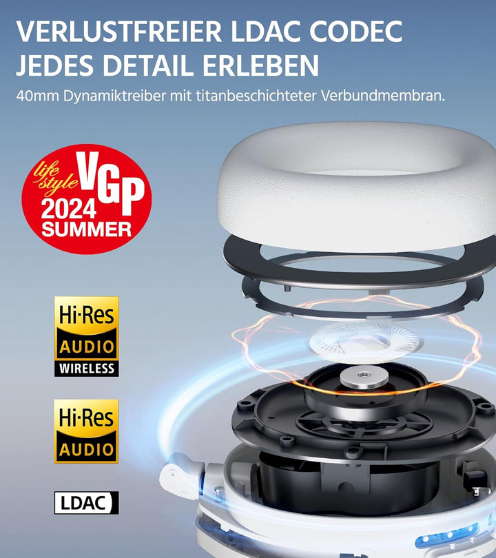 Edifier W830NB Wireless Over Ear Kopfhörer mit -45dB ANC, 94Std. AKKU, LDAC Hi-Res Sound, Spatial Au