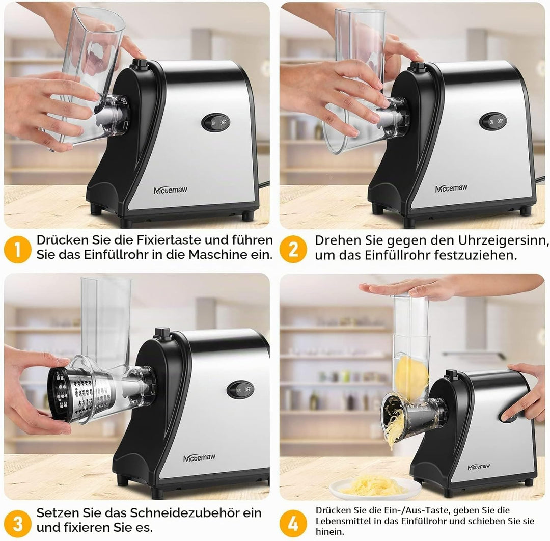 Nictemaw Gemüseschneider Elektrisch, 250W Automatisch Edelstahl Käsereibe, Elektrisch Gemüsehobel, m