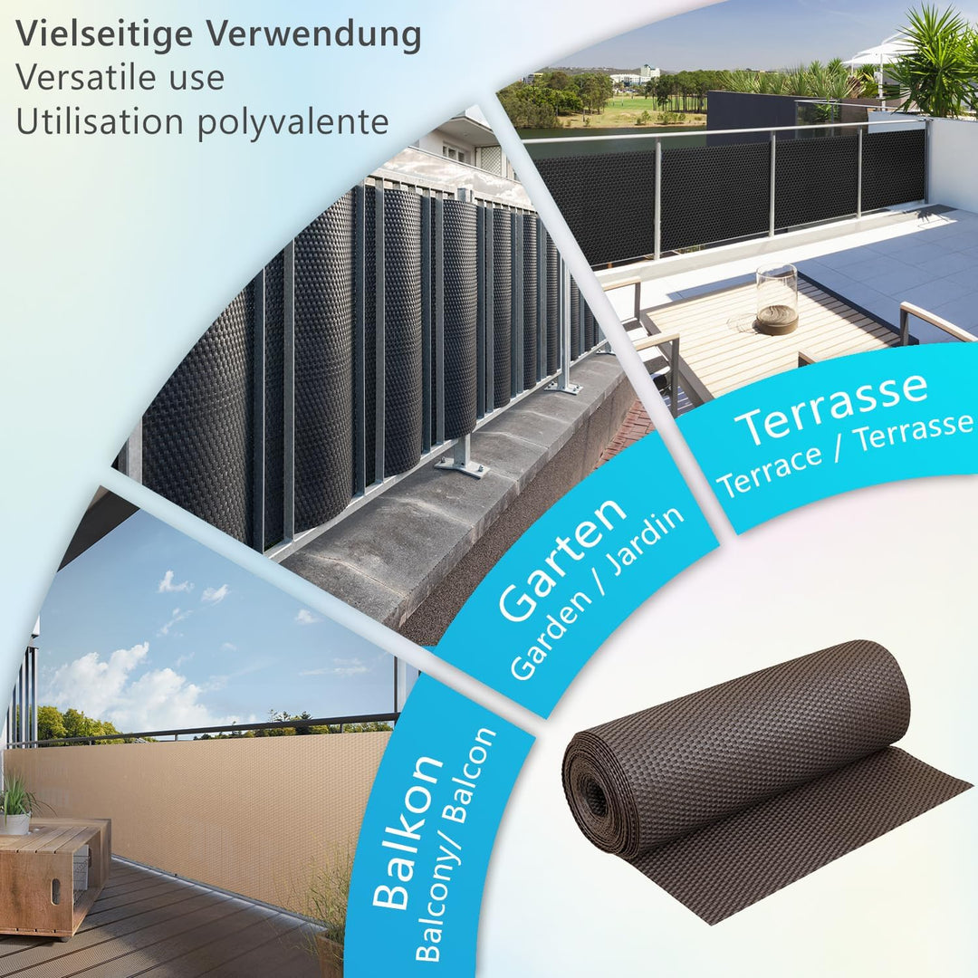 NYVI Polyrattan Balkon Sichtschutz Privafence 100x300 cm Hellgrau - Balkonbespannung mit Metallösen