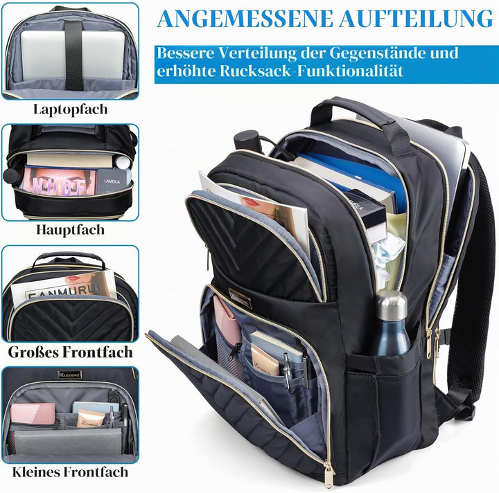 Rucksack Damen Arbeit Rucksack, 17.3 Zoll Schulrucksack Mädchen Teenager mit USB Ladeanschluss, Lapt