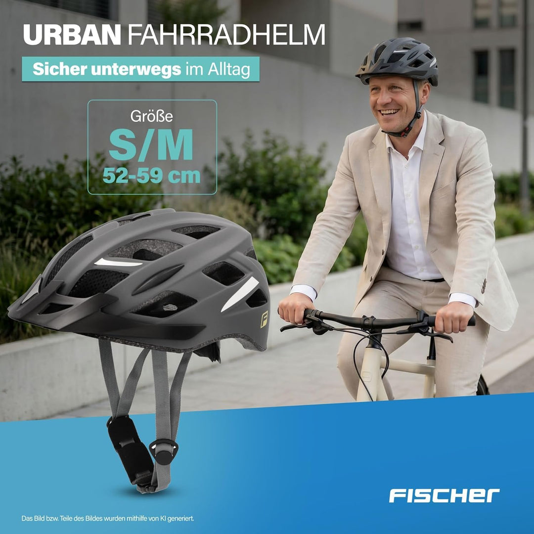 FISCHER Erwachsene Fahrradhelm, Radhelm, Cityhelm Urban, S/M oder L/XL, mit beleuchtetem Innenring-S