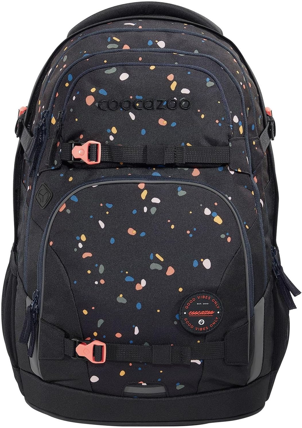 coocazoo Schulrucksack Porter, Sprinkled Candy, schwarz-rosa, ergonomischer Tornister, höhen- & grös