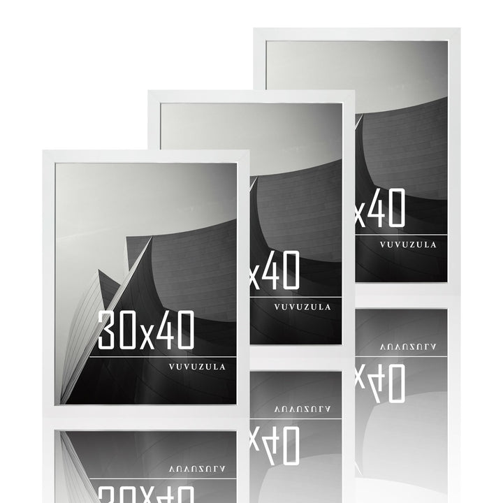 VUVUZULA Bilderrahmen 30x40cm Weiss Holz Fotorahmen 12x16 Zoll Holzrahmen MDF Rahmen 30x40cm 3er Set