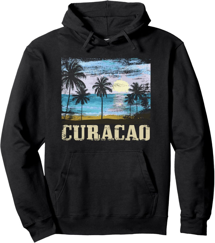 Curacao Vintage Palmen Surfer Karibik Souvenir Pullover Hoodie