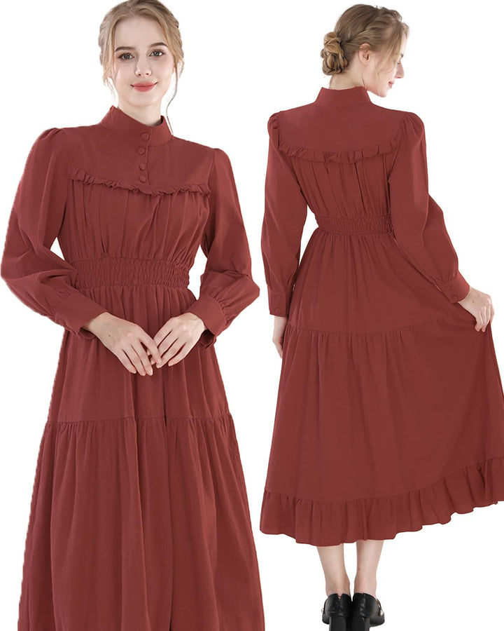 CR ROLECOS Mittelalter Kleidung Damen Viktorianisches Kleid Langarm A-Linie Vintage Edwardianisches