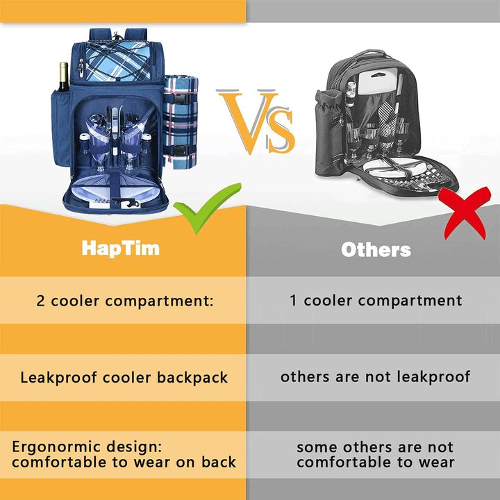 Hap Tim Picknickkorb Rucksack für 2 Personen mit isoliertem auslaufsicherem Kühlfach, Weinhalter, Fl
