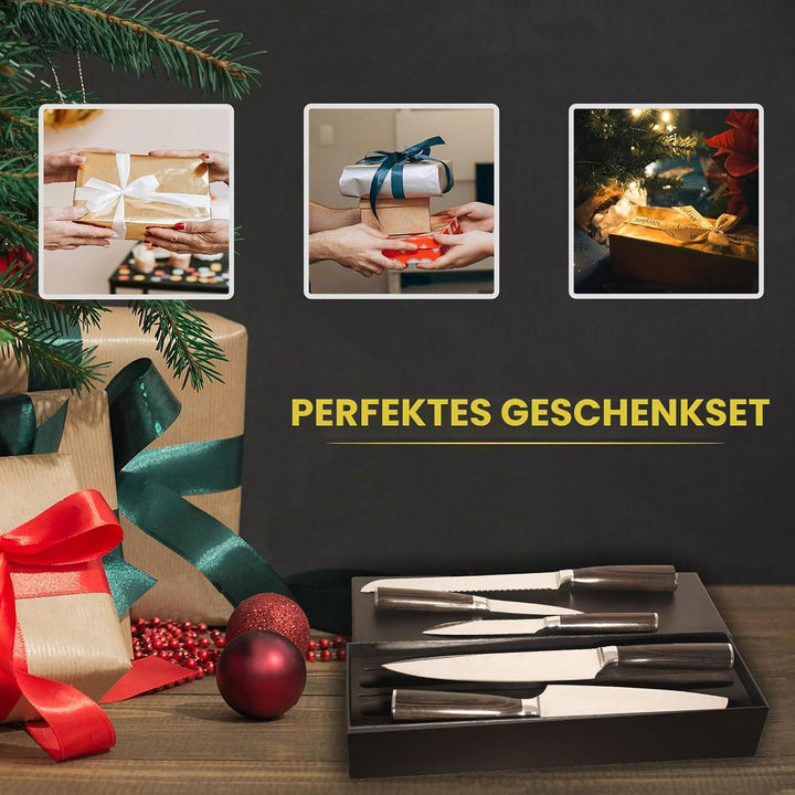 Messerset 5-tlg, Küchenmesser Set aus Hochwertigem Edelstahl, Premium Küchenmesserset Ergonomischem
