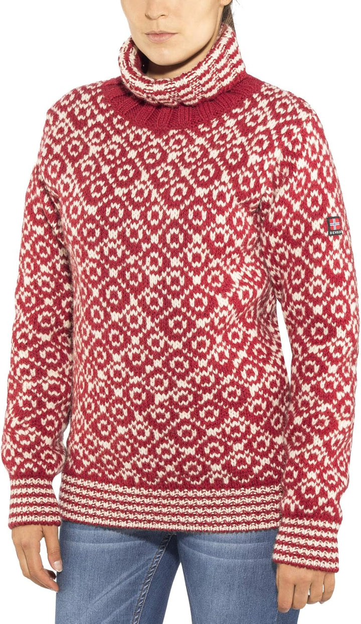 Devold Originals Svalbard Sweater High Neck Rot, Merino Freizeitpullover, Grösse XS - Farbe Hindberr