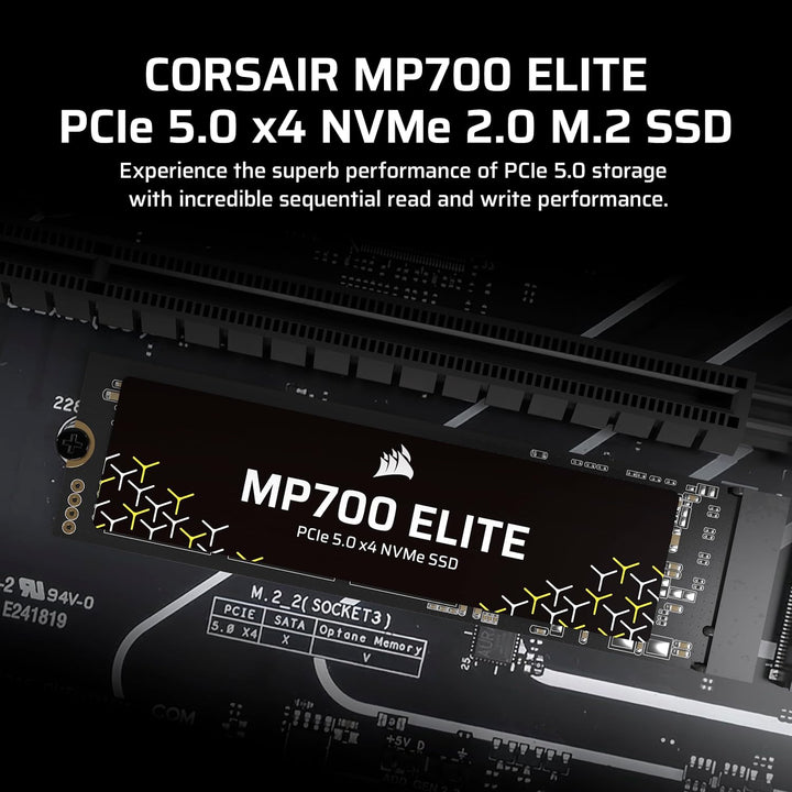 Corsair MP700 Elite 2TB PCIe 5.0 x4 NVMe M.2 SSD – Bis zu 10,000MB/sec – Hohe Dichte 3D TLC NAND – M