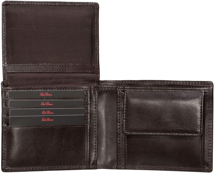 Red Baron Portemonnaie Geldbörse Herren klasssisches Design Braun - mit Fach für EIN Einkaufswagench