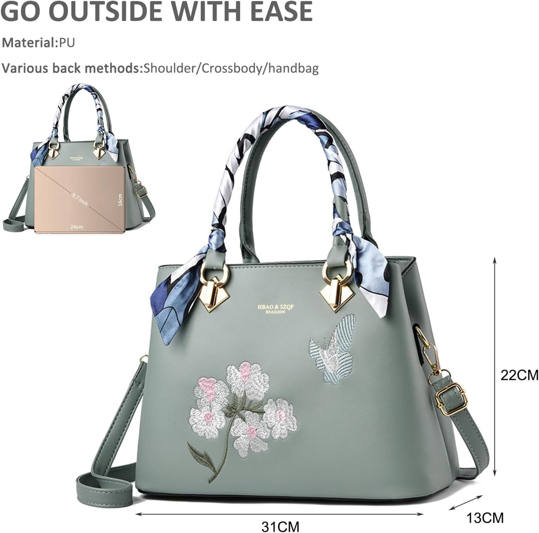 NICOLE & DORIS Elegante Handtaschen Damen Modern Schultertasche Satchel Handtasche mit Stickerei Blu