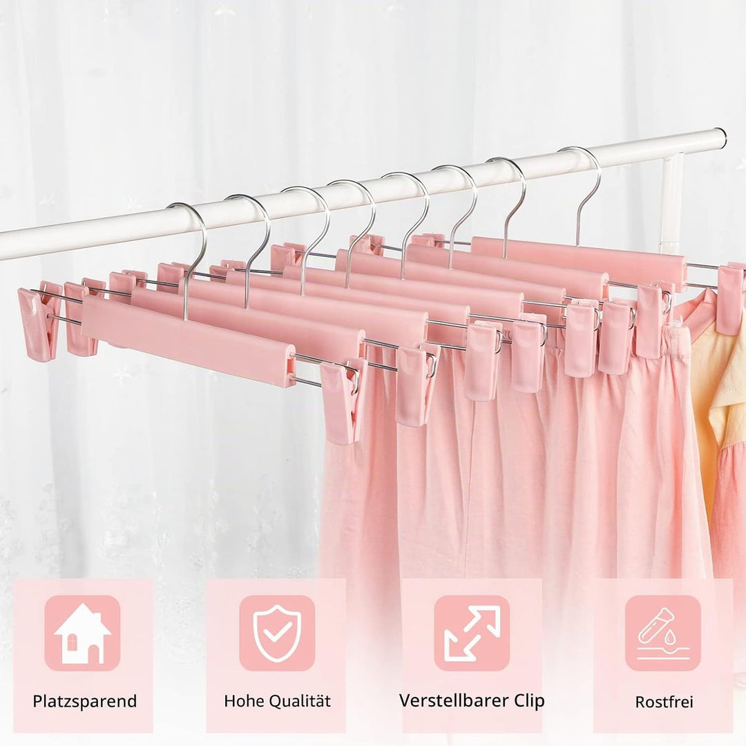 20 Stück Rockbügel Kleiderbügel mit starken Antirutsch verstellbaren Clips Haken, Platzsparende Hose