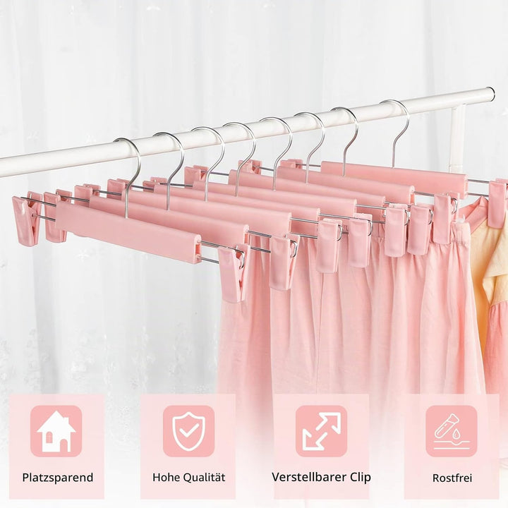 20 Stück Rockbügel Kleiderbügel mit starken Antirutsch verstellbaren Clips Haken, Platzsparende Hose