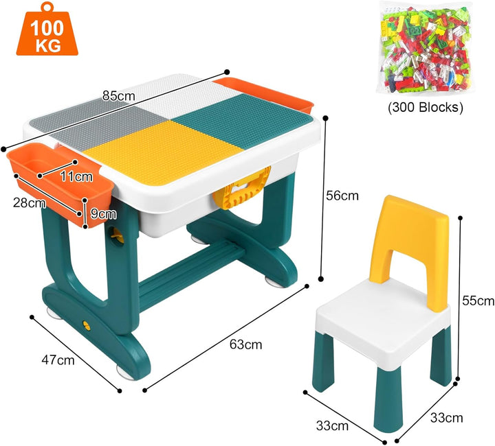 5-in-1 Kindertisch mit Stühle Set Kinder Tisch Stuhl Spieltisch mit Bausteine und 2 Stühle Doppelsei