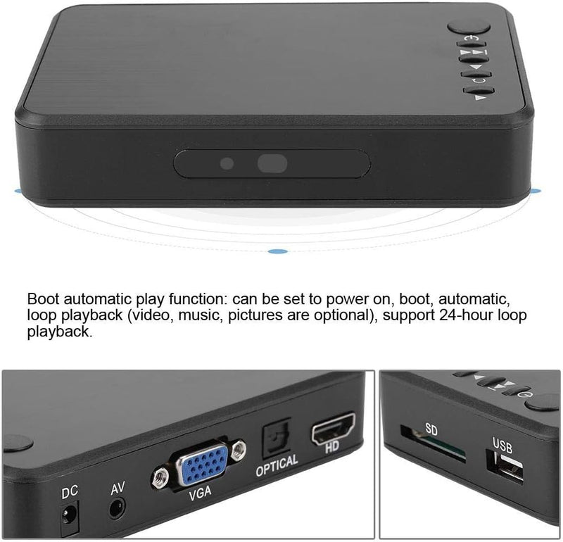1080P Media Player, HD-Media-Audio-Video-Werbe-Player Festplatten-Player mit AV/HDMI-Schnittstelle f