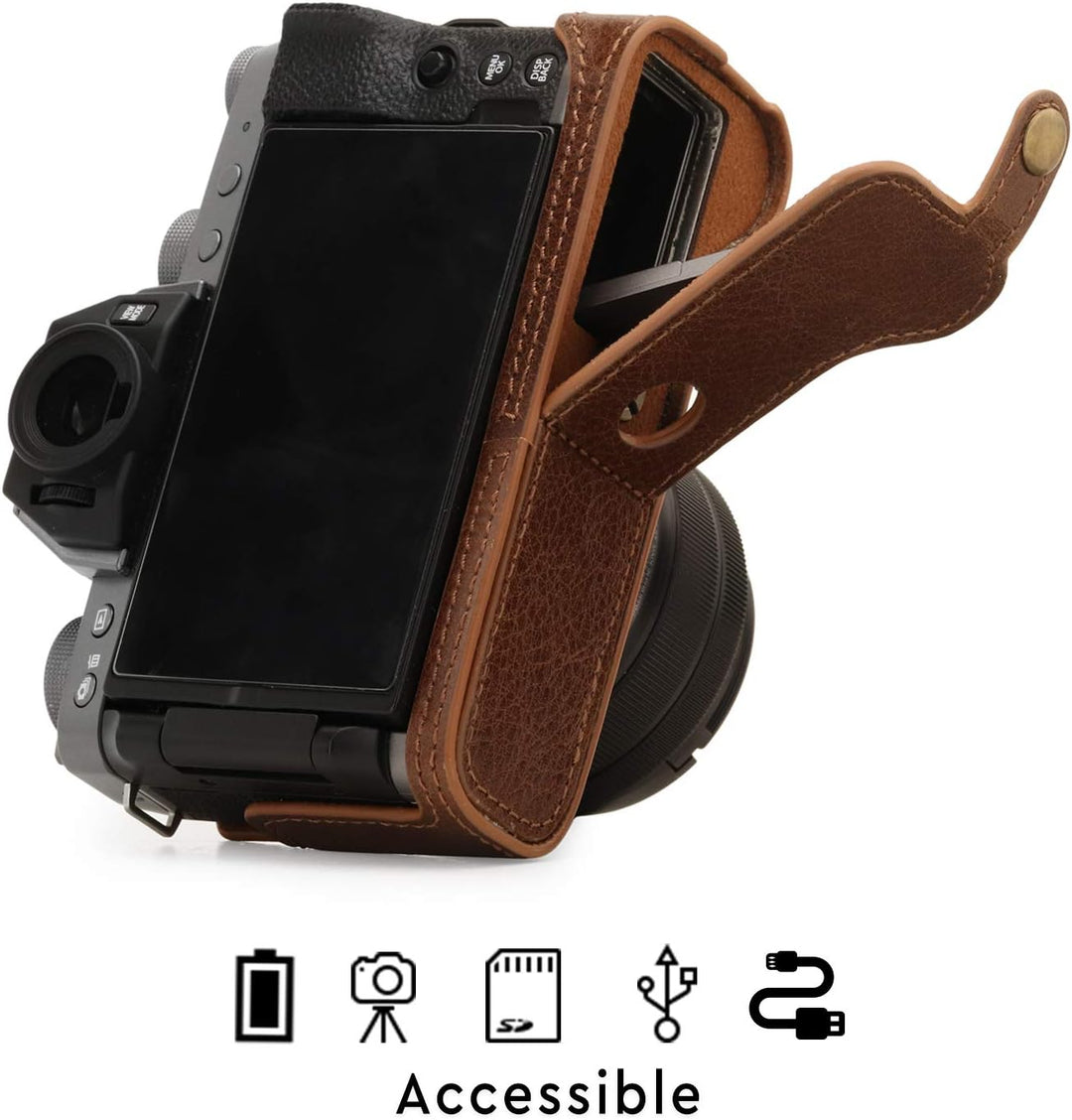 MegaGear MG1886 Ever Ready Kameratasche aus Echtleder, für Fujifilm X-T200, Braun, braun