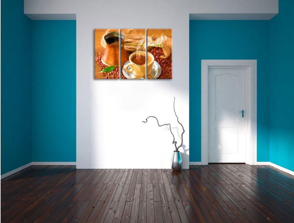 Pixxprint heisser Kaffee Bunstift Effekt 3-Teiler Leinwandbild 120x80 Bild auf Leinwand