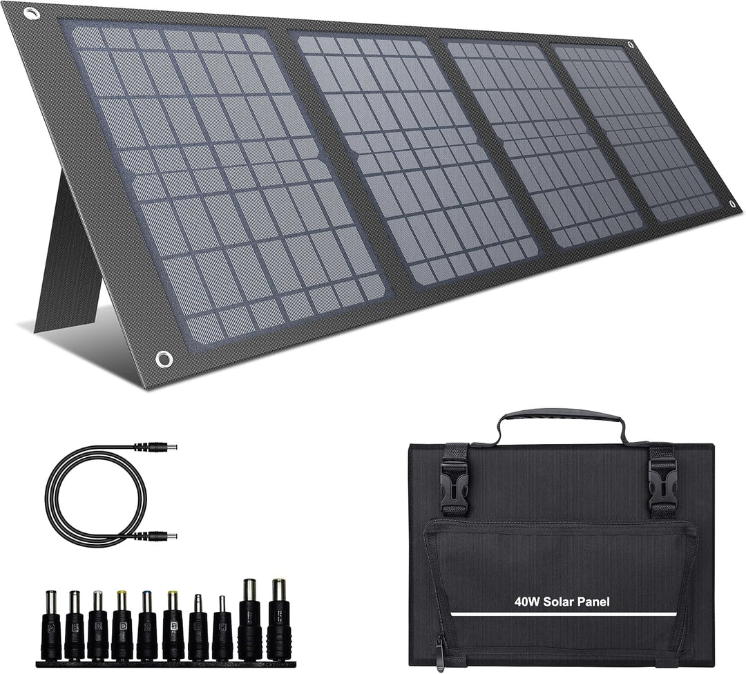 Powkey Solargenerator R100 mit 40W Solarpanel, 99Wh Akku Tragbare Powerstation, 100W AC/18W USB-C Au