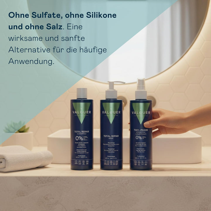 Valquer Professional Hair Pack Total Reparatur für strapaziertes Haar: Zero% Shampoo 400 ml + Eiseff