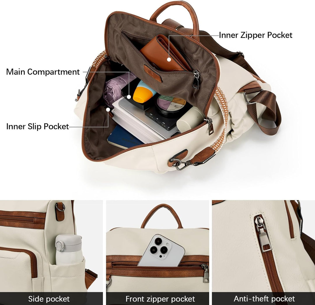 BOSTANTEN 2 Pieces Leder Rucksack Damen Freizeitrucksack Reise Handtasche Rucksackhandtasche Tagesru