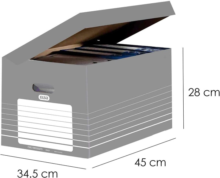 Elba Systemcontainer Tric, 10 Stück, grau mit weissem Druck, 34,5 x 45 x 28 cm Systemcontainer mit K
