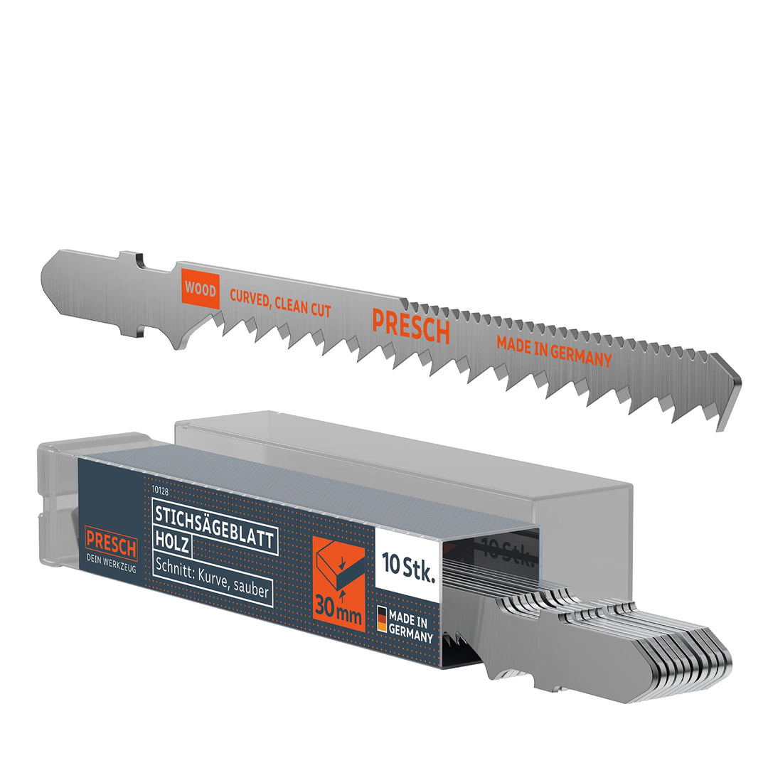 Presch Stichsägeblätter Holz 10 Stk. (Kurve) - Sehr sauberer Kurvenschnitt (4-30mm) - Stichsägeblatt