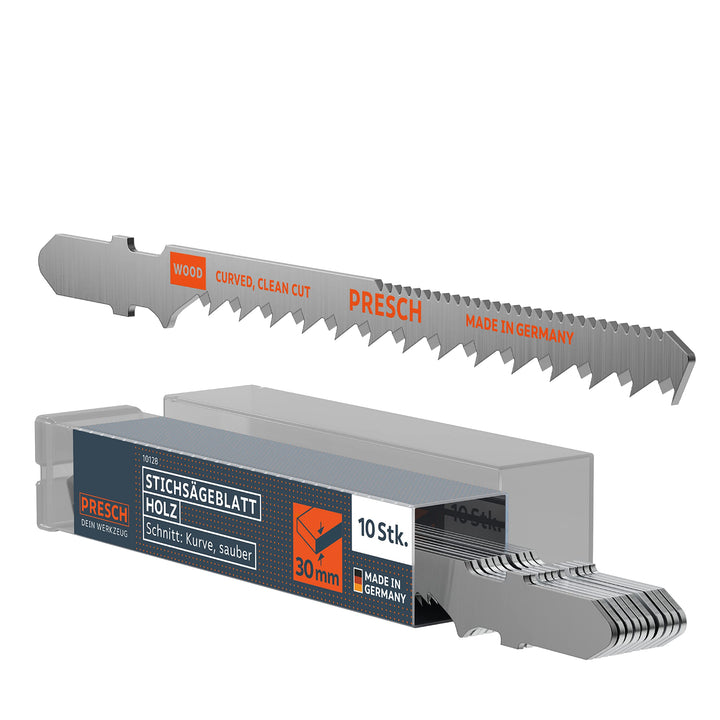 Presch Stichsägeblätter Holz 10 Stk. (Kurve) - Sehr sauberer Kurvenschnitt (4-30mm) - Stichsägeblatt