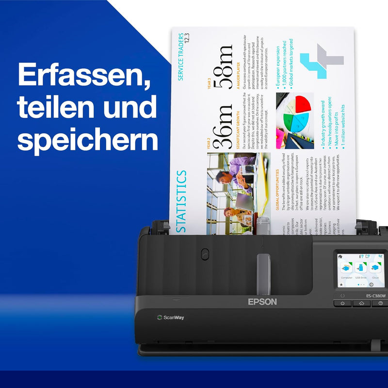 Epson Netzwerk Scanner ES-C380W, kompakter A4 Business Scanner mit geringem Stromverbrauch, Duplex-E