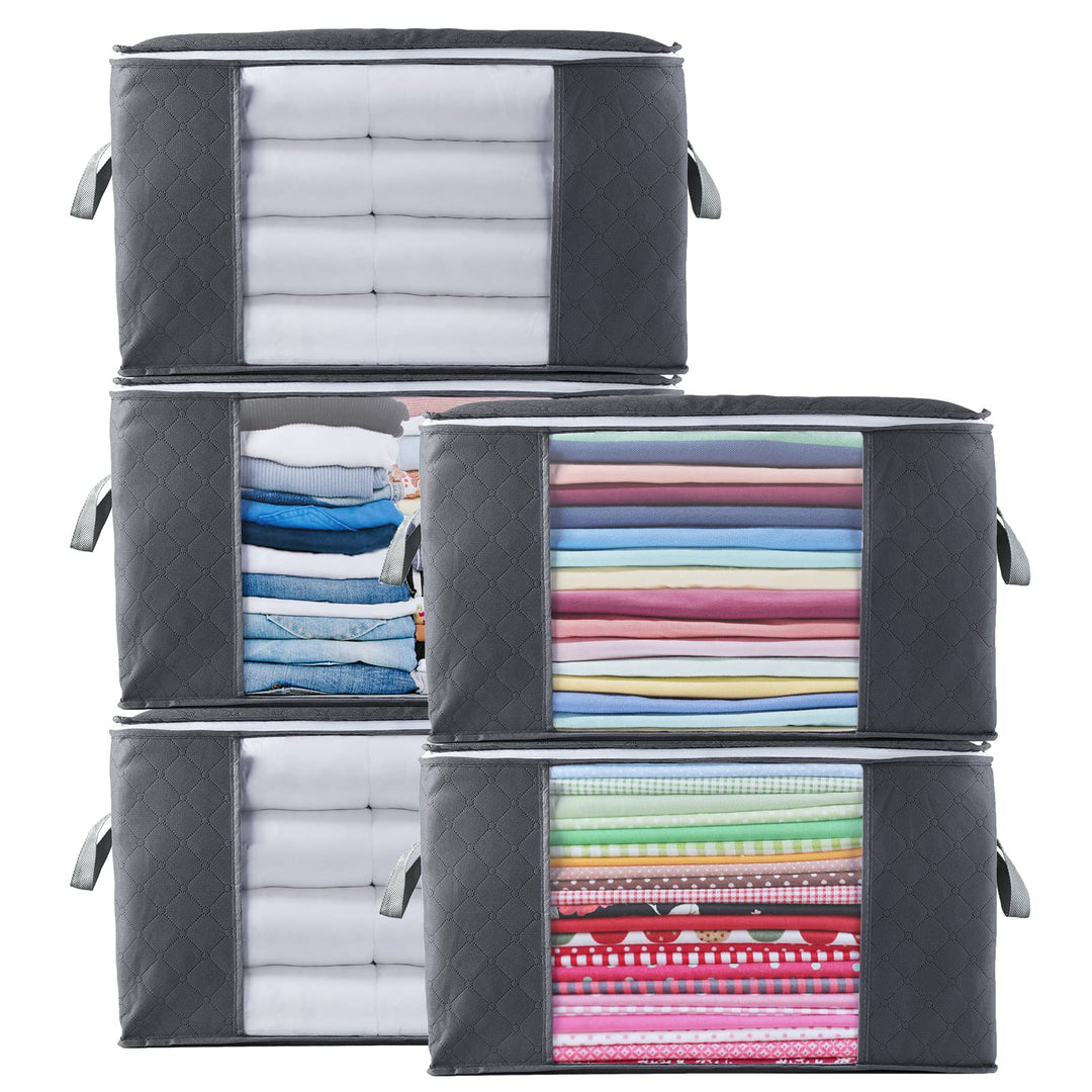 Withosent 5 Stück 90L Grosse Aufbewahrungstasche Schrank Organizer Set, Faltbar Kleideraufbewahrung