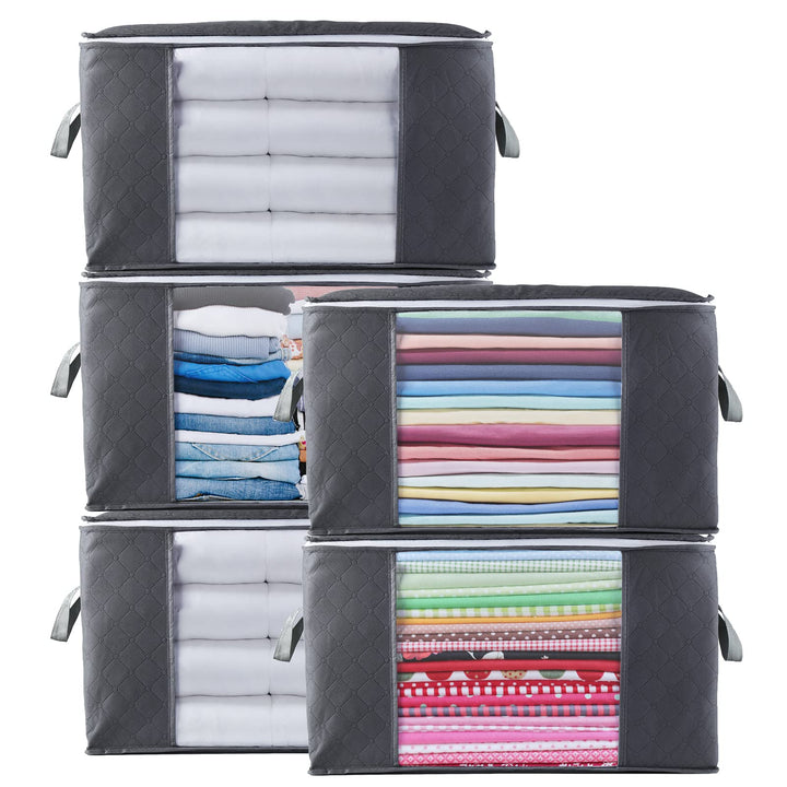 Withosent 5 Stück 90L Grosse Aufbewahrungstasche Schrank Organizer Set, Faltbar Kleideraufbewahrung