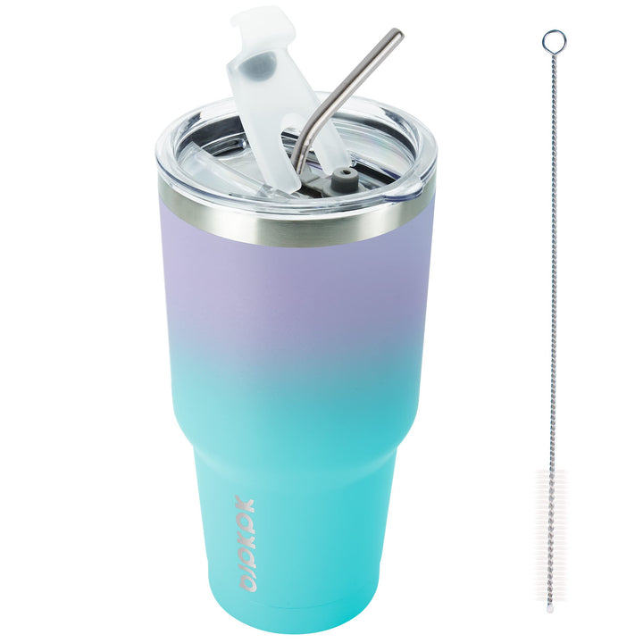 BJPKPK 900 ml Edelstahl-Becher mit Deckel und Strohhalm, doppelwandig vakuumisoliert, isolierter Rei