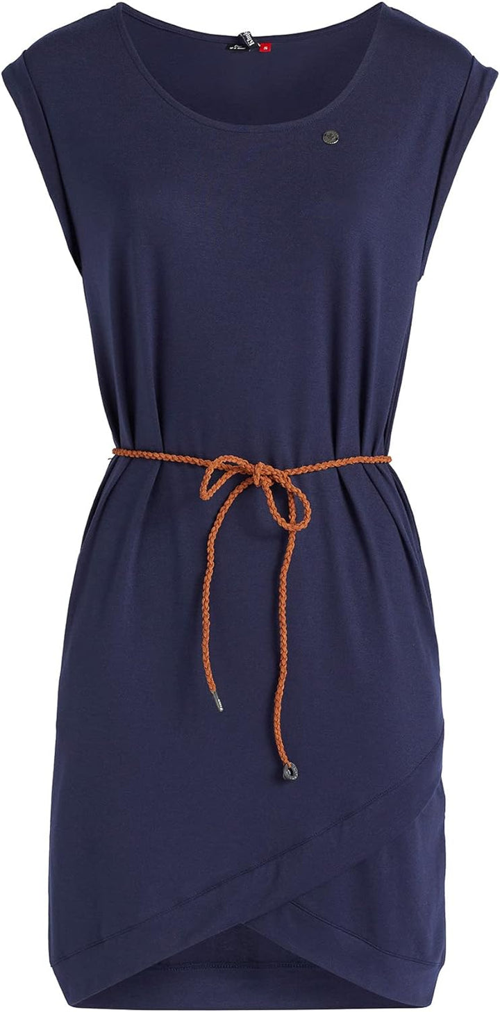 khujo Damen Kleid CAJSA Slim Fit kurz weich Jersey Mini Kunstledergürtel Eingrifftaschen